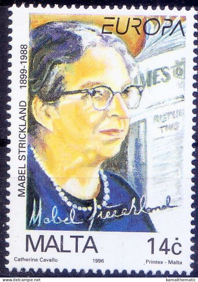 Mabel Strickland,  Journalist, Europa, Signature, Malta 1996 MNH - 1996