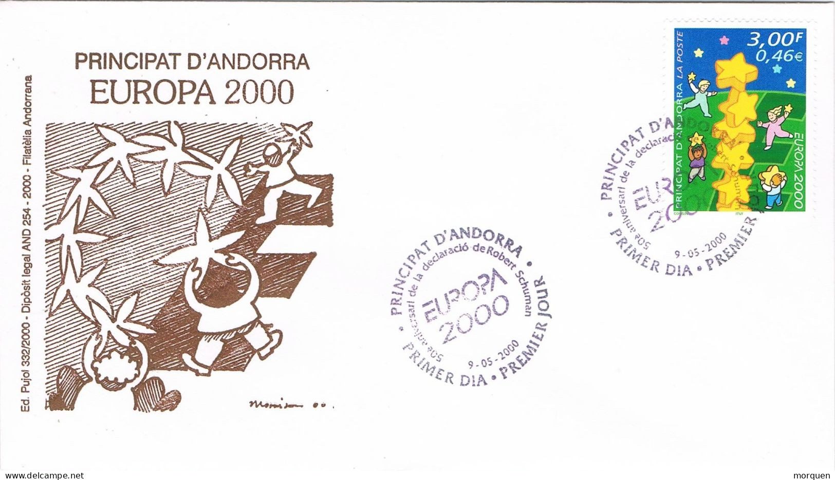 54671. Carta F.D.C. ANDORRA Francesa 2000. Tema EUROPA. Declaracion Robert Schuman - FDC