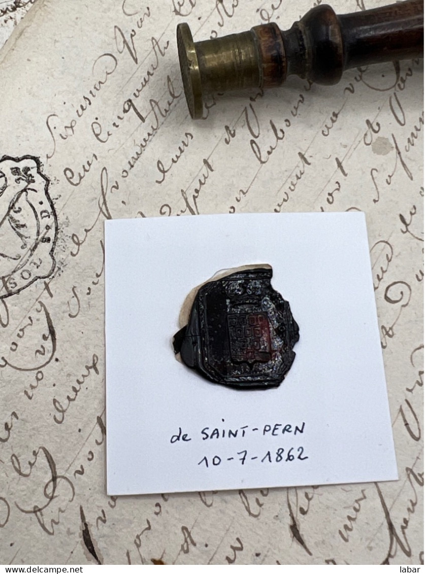 CACHET CIRE ANCIEN - Sigillographie - SCEAUX - WAX SEAL - De SAINT PERN 10 7 1862 - Seals