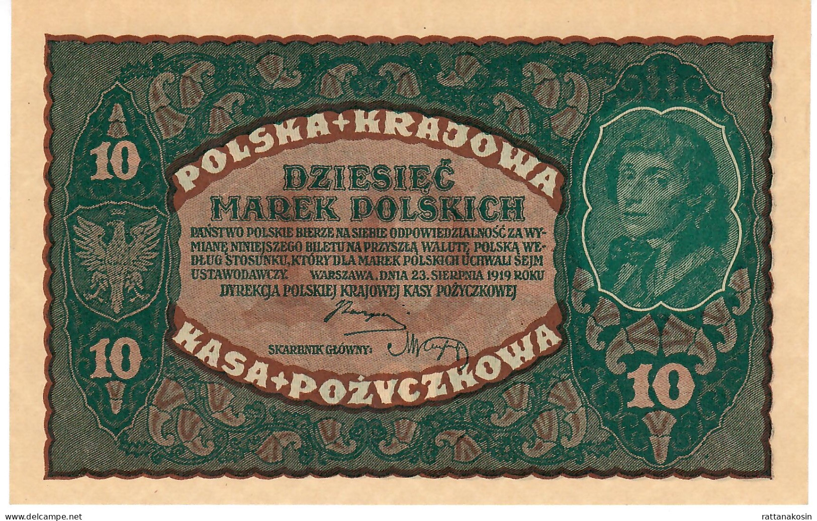 POLAND P25 10 MAREK 1919    UNC. - Poland