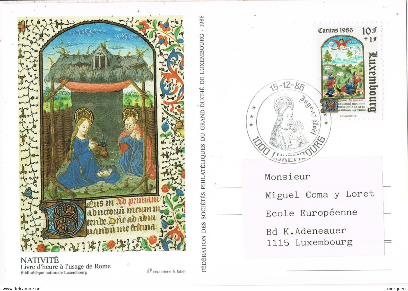 54673. Tarjeta LUXEMBOURG 1986. NAVIDA, Joyeux Noël - Covers & Documents