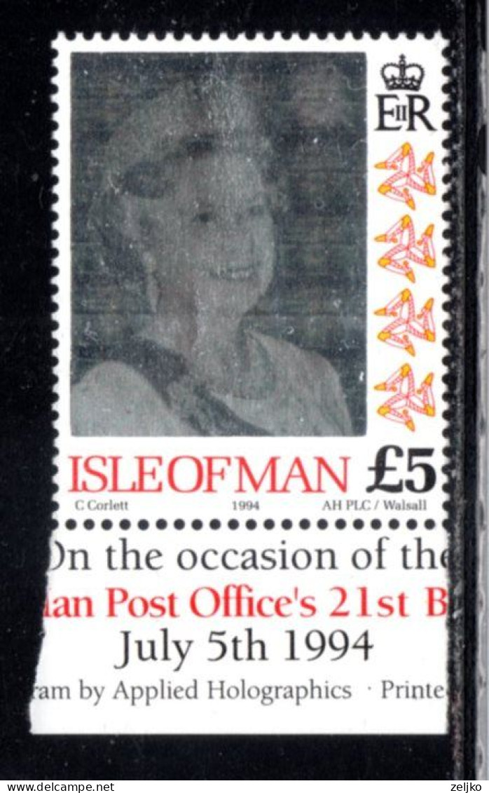 Isle Of Man, MNH, 1994, Michel 601, Queen Elizabeth, Hologram - Man (Ile De)