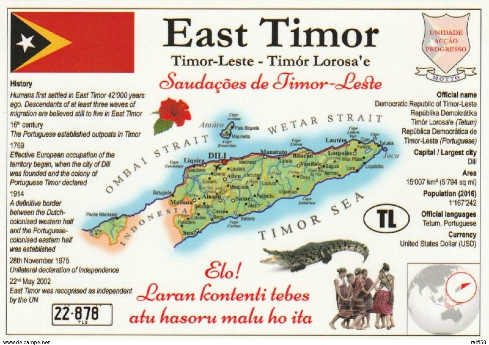 1 Map Of East Timor * 1 Ansichtskarte Mit Der Landkarte Von Ost Timor Mit Informationen Und Der Flagge Des Landes * - Maps