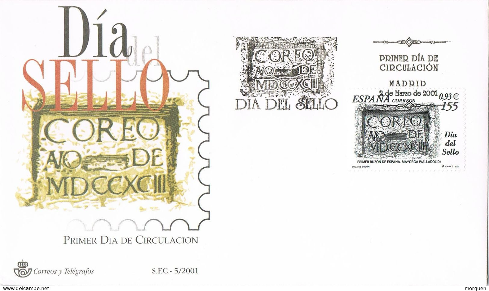 54674. Carta F.D.C. MADRID  2001. Dia Del Sello. BUZON De Mayorga (Valladolid) - FDC