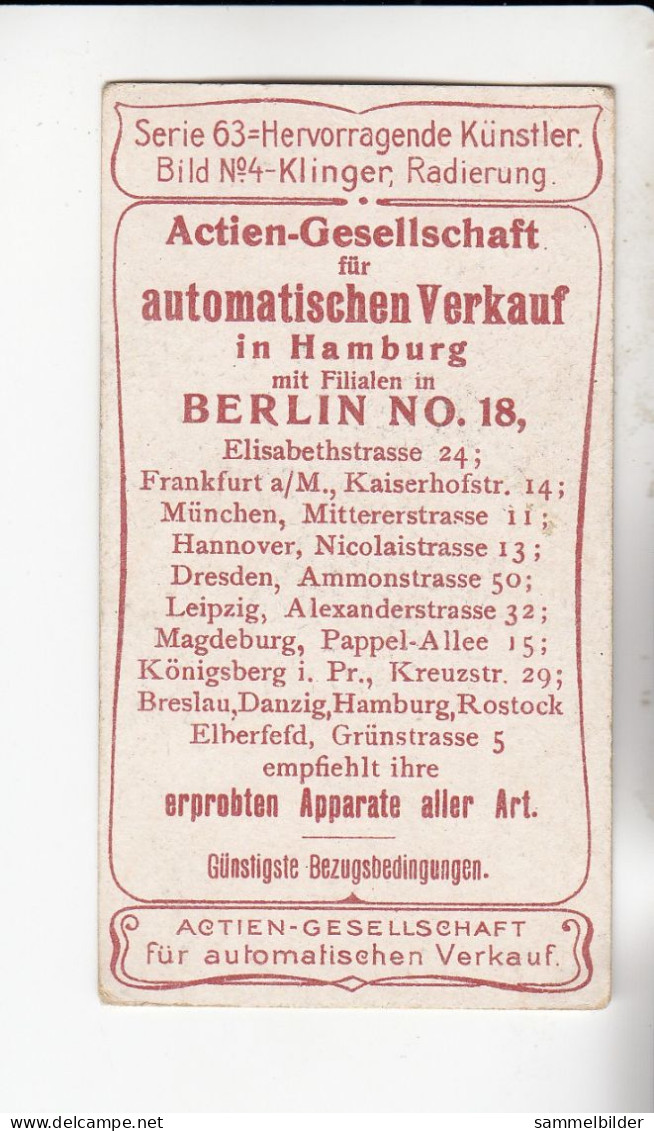 Actien Gesellschaft  Hervorragende Künstler Klinger Radierung     Serie  63 #4 Von 1900 - Stollwerck