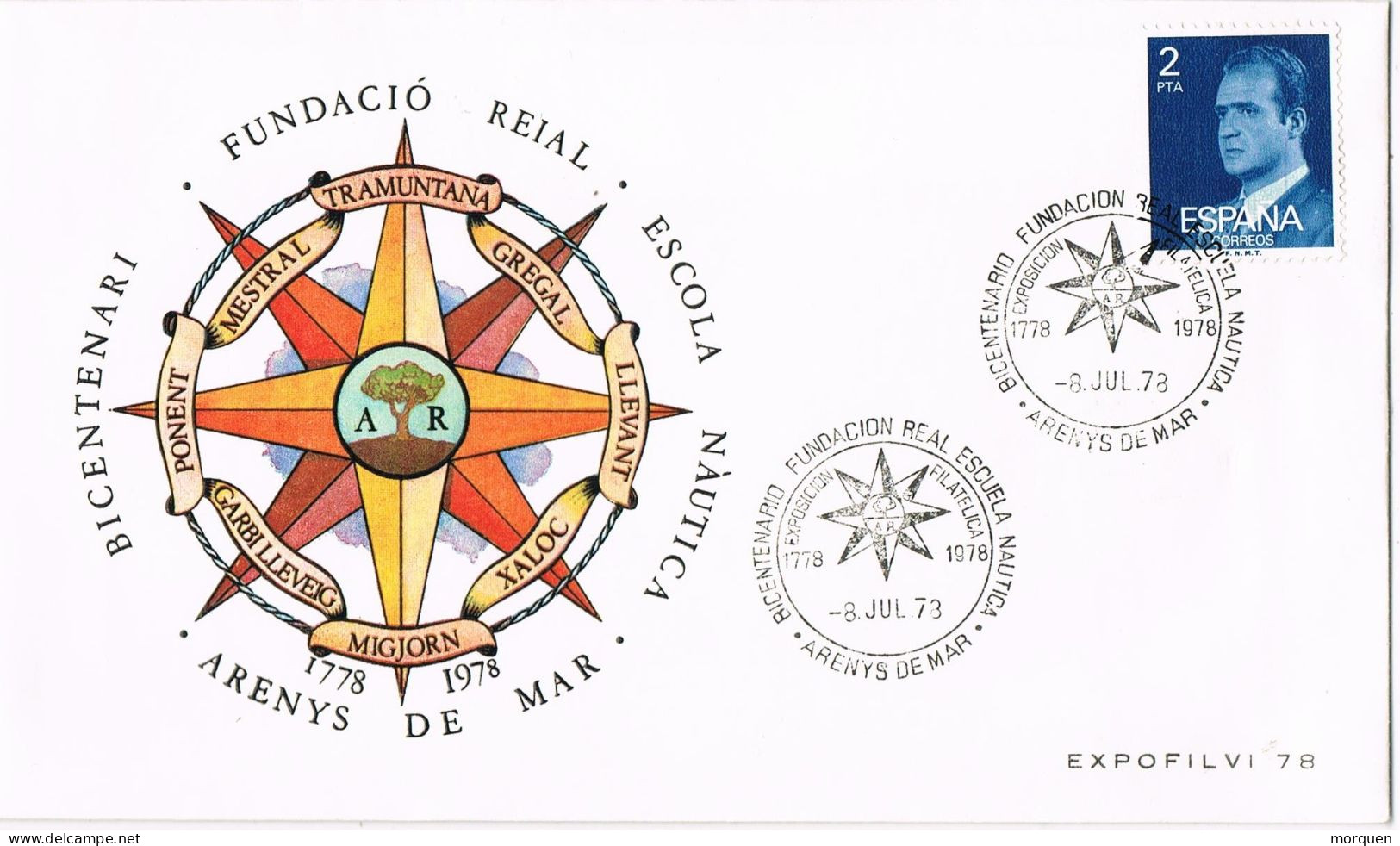 54676. Carta ARENYS De MAR (Barcelona) 1973. Real Escuela Nautica, Rosa De Los Vientos - Briefe U. Dokumente