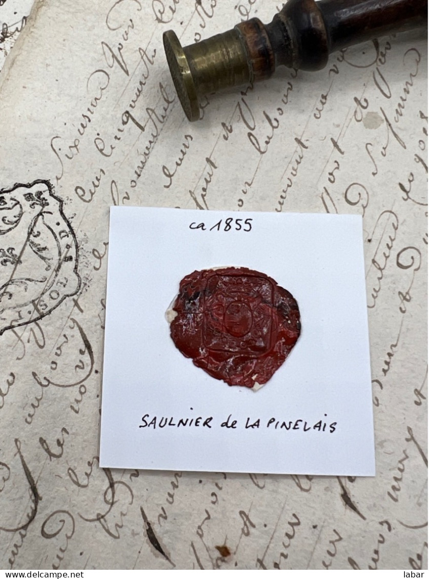 CACHET CIRE ANCIEN - Sigillographie - SCEAUX - WAX SEAL - Ca 1855 SAULNIER DE LA PINELAIS N 2 - Stempel & Siegel