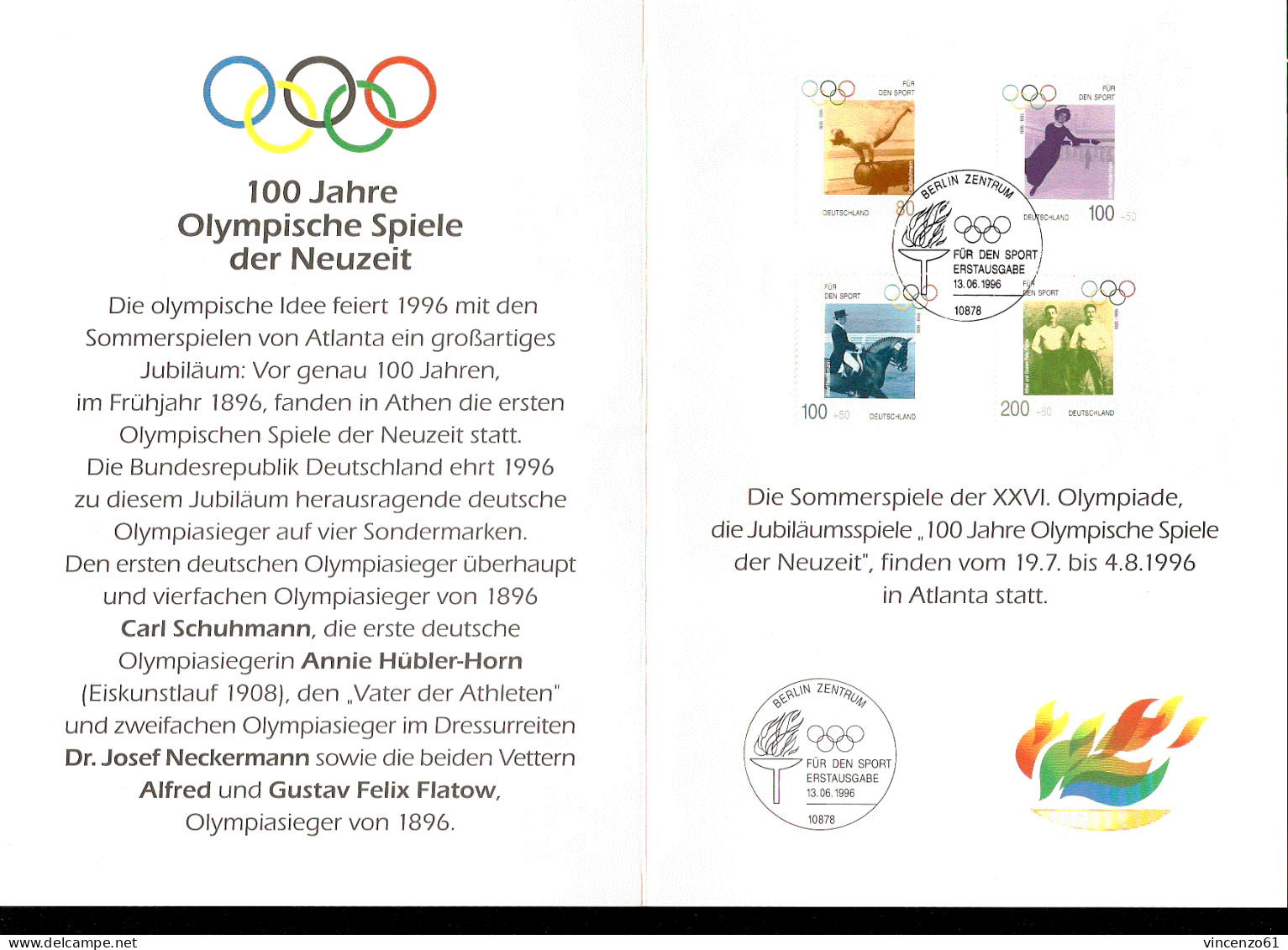 Folder Poste Tedesche Deutschland Folder Atlanta 2000 100 Anni Di Olimpiadi - Ete 1996: Atlanta