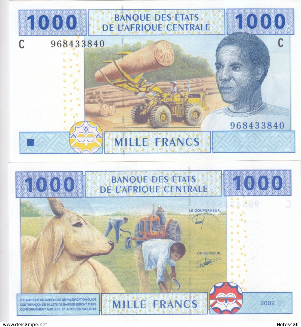 CENTRAL AFRICAN STATES CHAD 1000 FRANCS 2002 P607C UNC LETTER C - Tchad