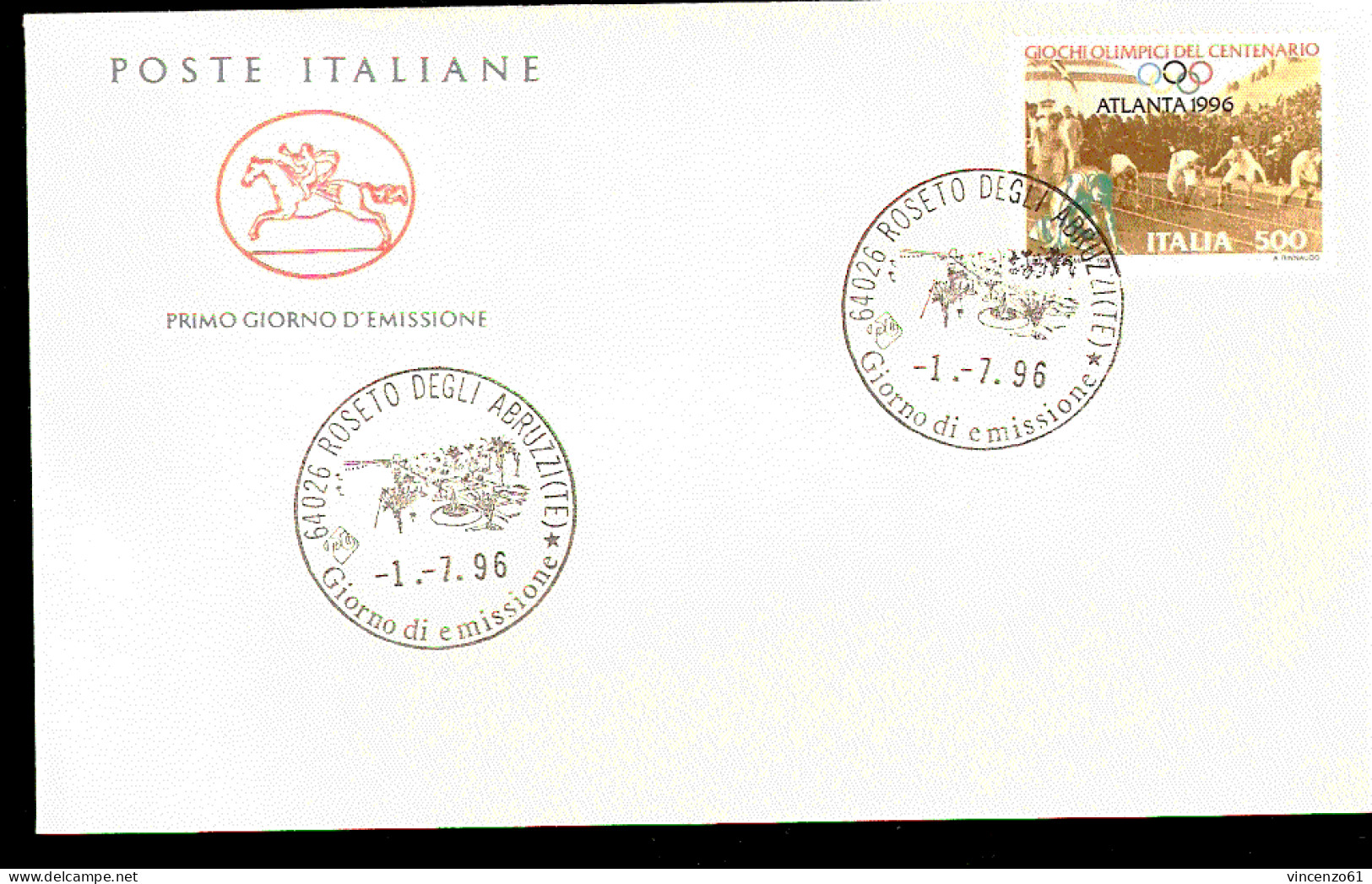 1996 BUSTA CON ANNULLO FDC Lo Sport Italiano. Centenario Dei Giochi Olimpici. ATLETICA - Estate 1996: Atlanta