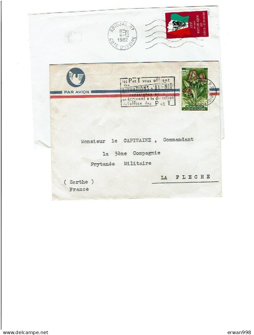 ABIDJAN RP & 07- 2 Plis SECAP De 1963 Et 1982 Flamme Illustrée(P&T Vous Offrent Situation D'avenir....) Et 5 LO      990 - Côte D'Ivoire (1960-...)