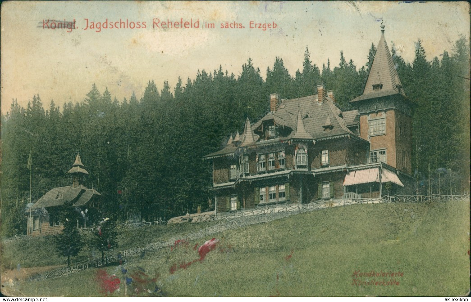 Rehefeld-Altenberg (Erzgebirge) Jagdschloss (handcoloriert) 1908  - Rehefeld