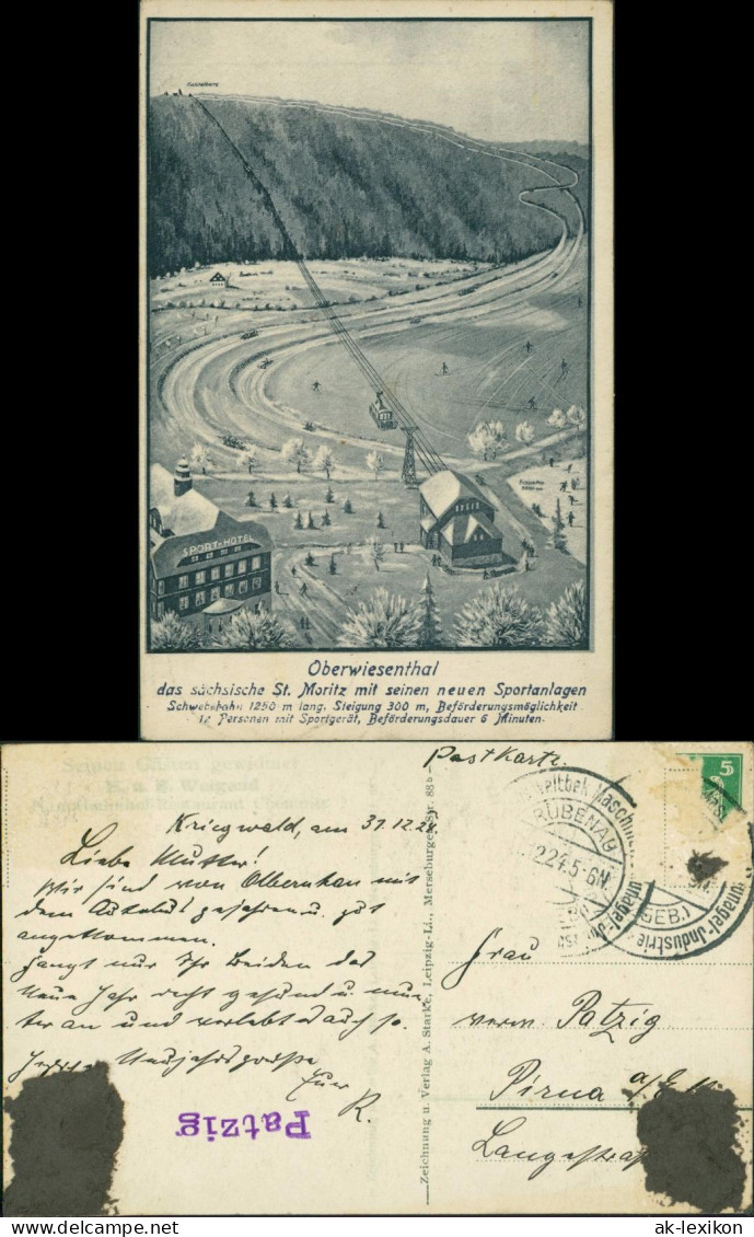 Ansichtskarte Oberwiesenthal Künstlerkarte: Hotel Seilbahn 1926 - Oberwiesenthal