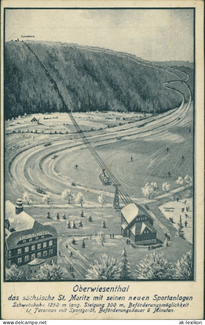 Ansichtskarte Oberwiesenthal Künstlerkarte: Hotel Seilbahn 1926 - Oberwiesenthal