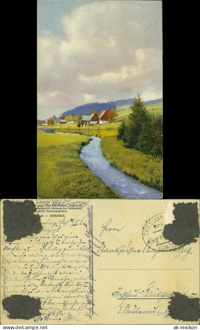 Ansichtskarte Rehefeld-Altenberg (Erzgebirge) Flusspartie Stadt 1918  - Rehefeld