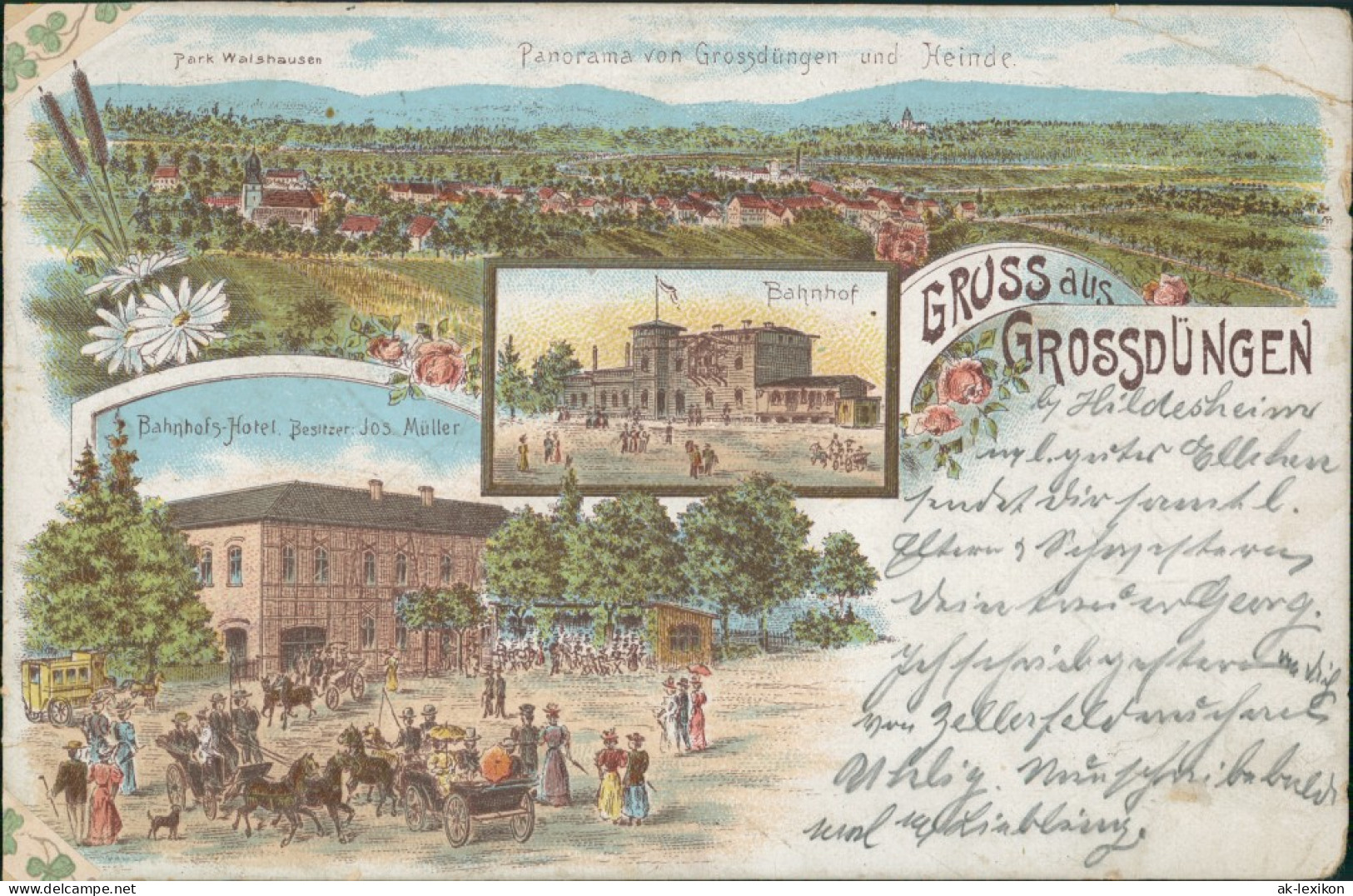 Groß Düngen-Bad Salzdetfurth Litho AK: Stadt, Bahnof, Hotel 1898 Litho - Bad Salzdetfurth