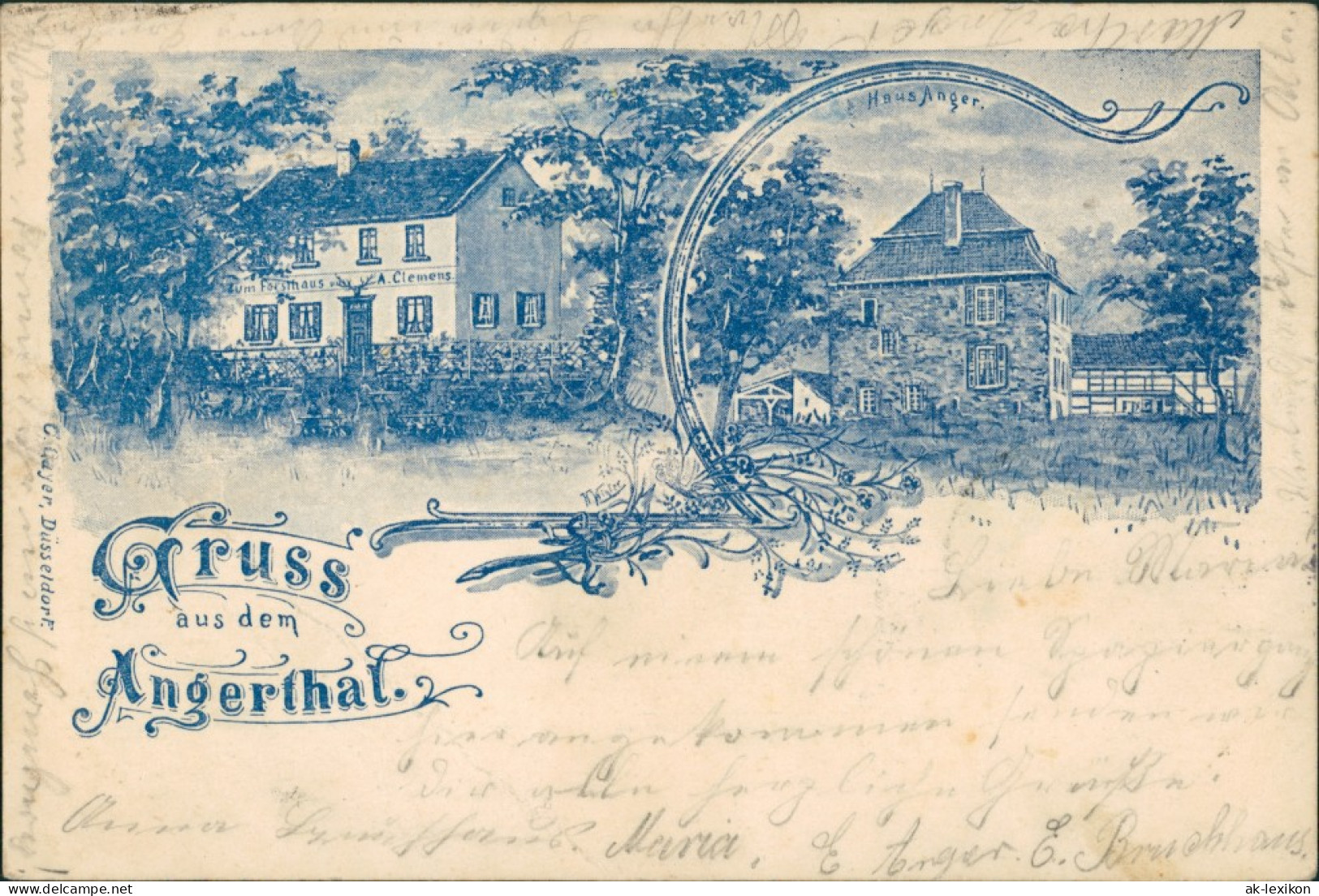 Ansichtskarte Ratingen 2 Bild: Gasthaus Im Angerthal 1899 Litho - Ratingen