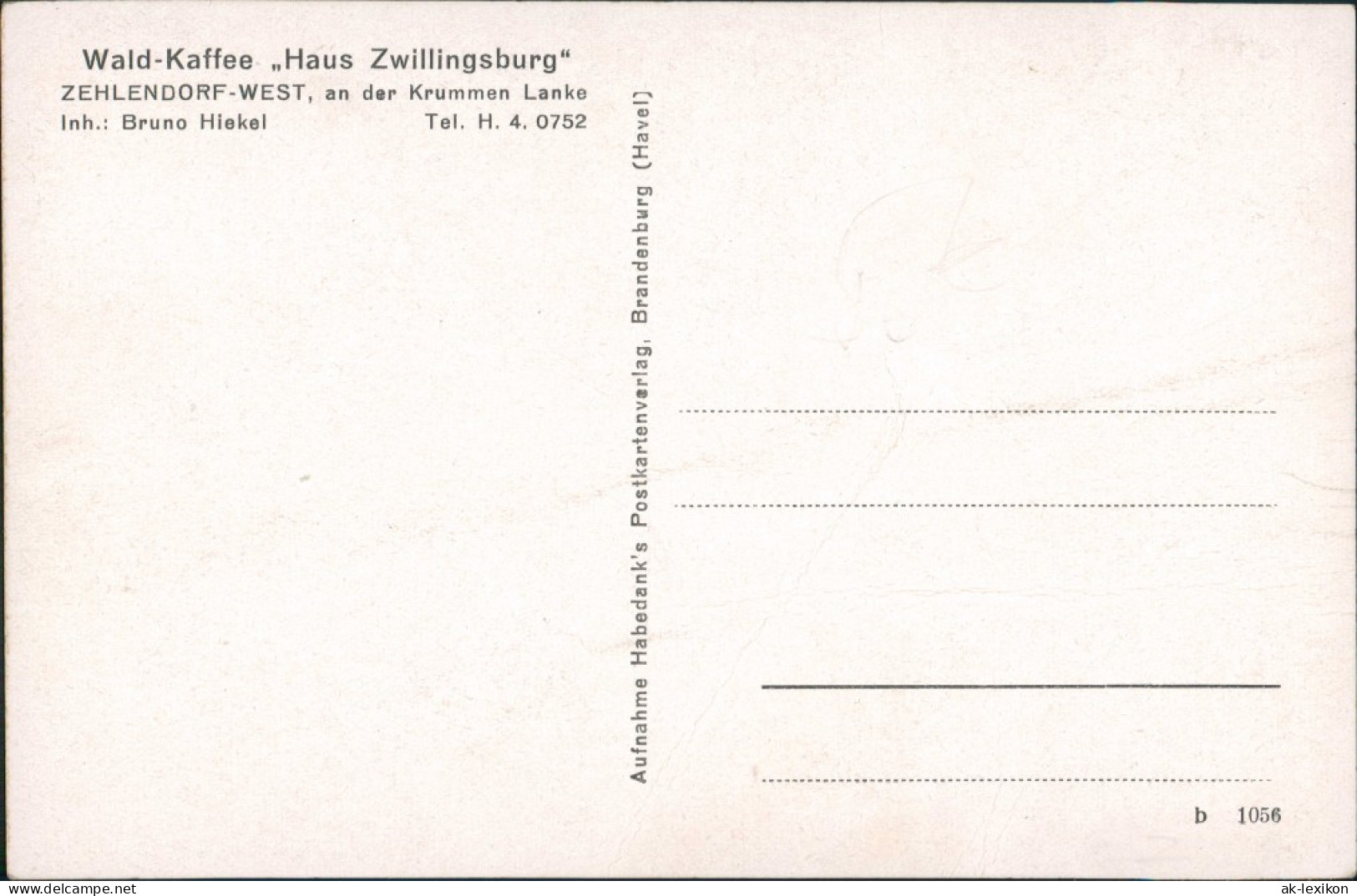 Zehlendorf-Berlin Waldkaffee Zwillingsburg Gaststube An Der Krummen Lanke 1932 - Zehlendorf