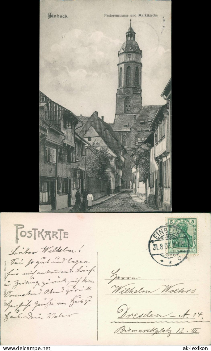 Ansichtskarte Einbeck Pastorenstrasse Und Marktkirche 1913  - Einbeck