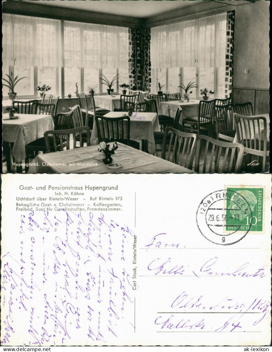 Ansichtskarte Rinteln Gast.- Und Pensionshaus Hupengrund Clubzimmer 1956  - Rinteln