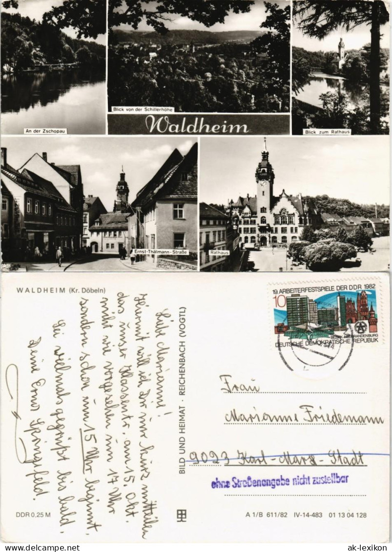 Ansichtskarte Waldheim (Sachsen)  1982   Nicht-Zustellbar-Stempel Rückseitig - Waldheim