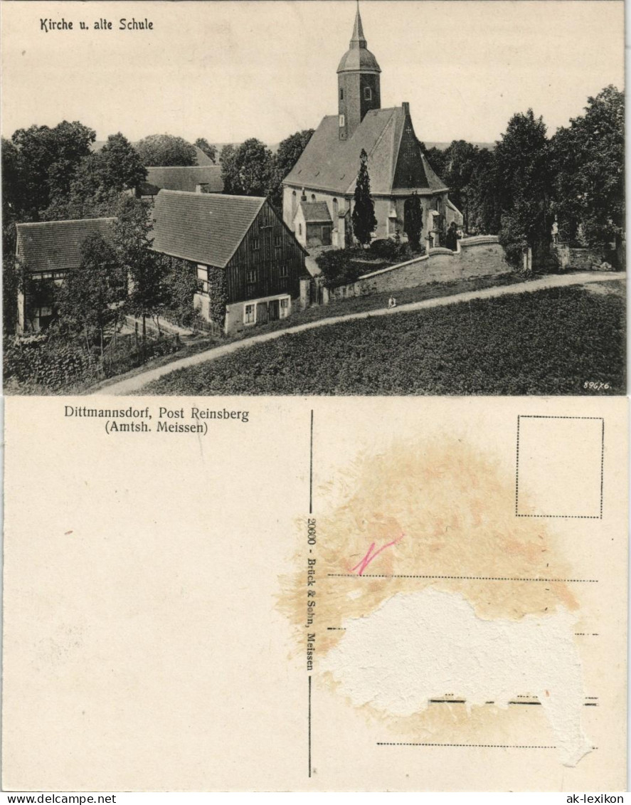 Ansichtskarte Dittmannsdorf-Reinsberg (Sachsen) Kirche Und Alte Schule 1913 - Reinsberg (Sachsen)