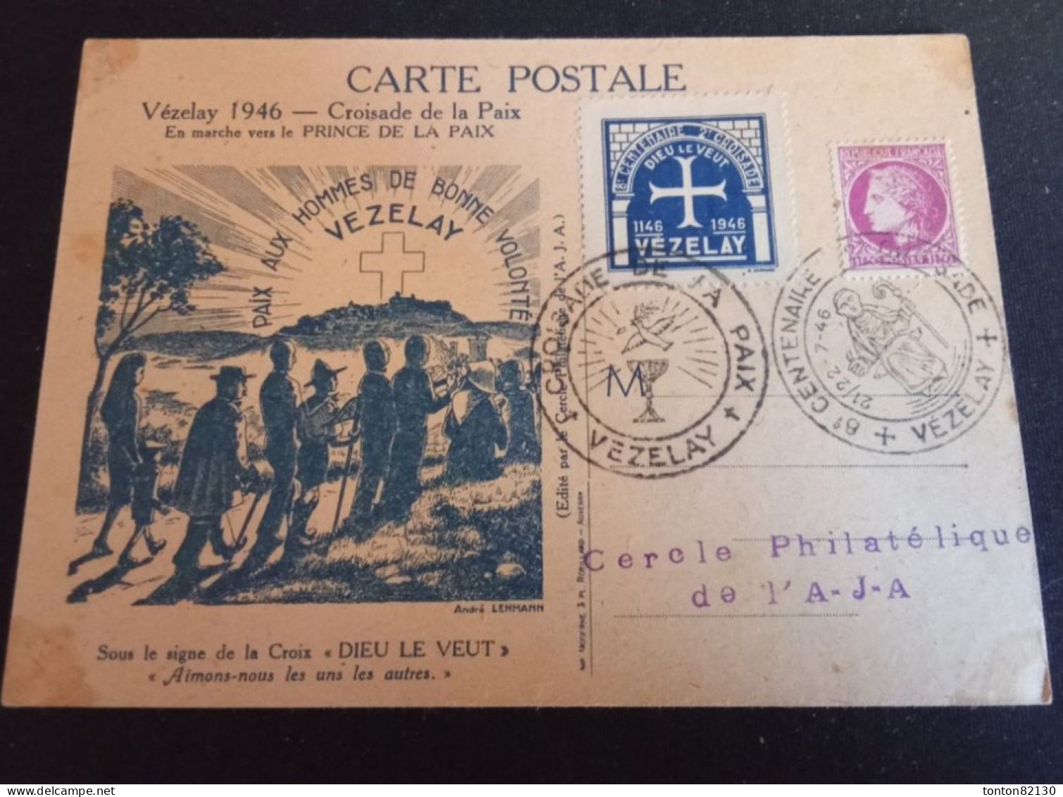 FRANCE  FDC 8 éme CENTENAIRE DE LA  CROISADE DE LA PAIX  VEZELAY 21/22 JUILLET 1946 RARE - ....-1949