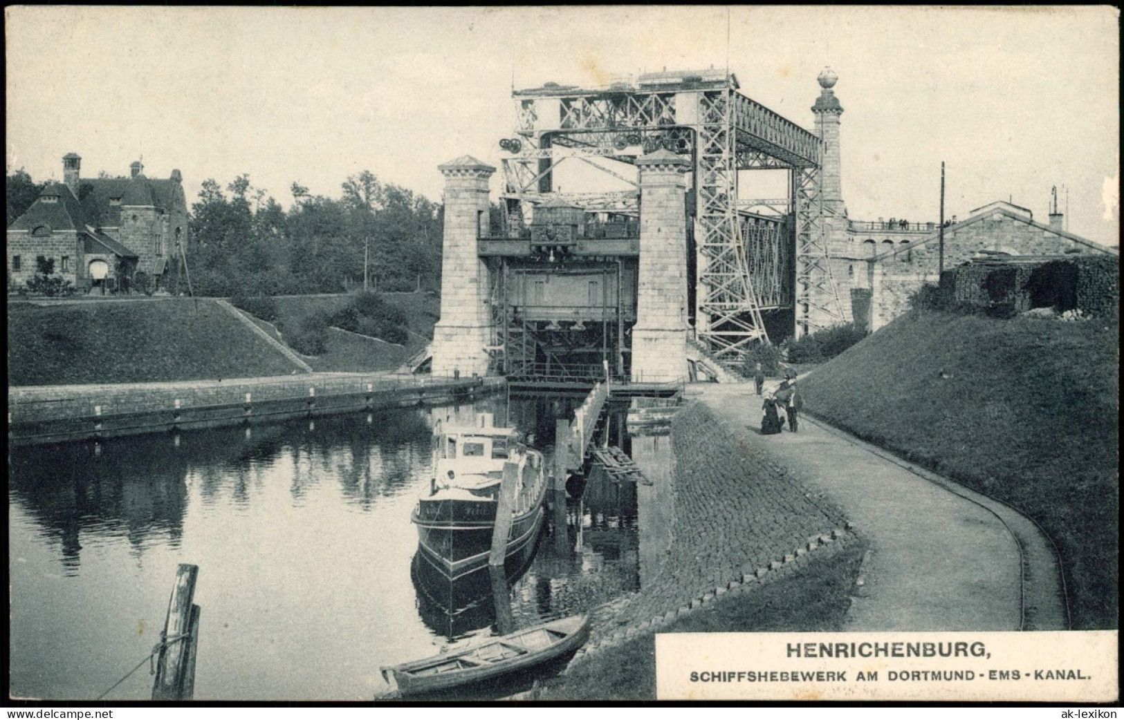 Ansichtskarte Henrichenburg-Castrop-Rauxel Schiffshebewerk, Motorboot 1906 - Castrop-Rauxel
