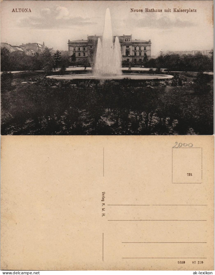 Altona-Hamburg Neues Rathaus Mit Kaiserplatz, Wasserkunst Wasserspiele 1910 - Altona