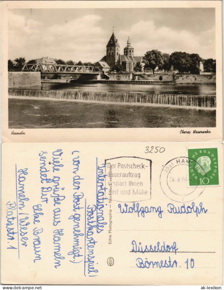 Ansichtskarte Hameln Partie Oberes Weserwehr Fluss Weser Wehr 1955 - Hameln (Pyrmont)