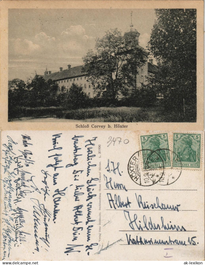 Ansichtskarte Höxter (Weser) Schloß Kloster Corvey 1919   Gel Stempel HÖXTER - Höxter