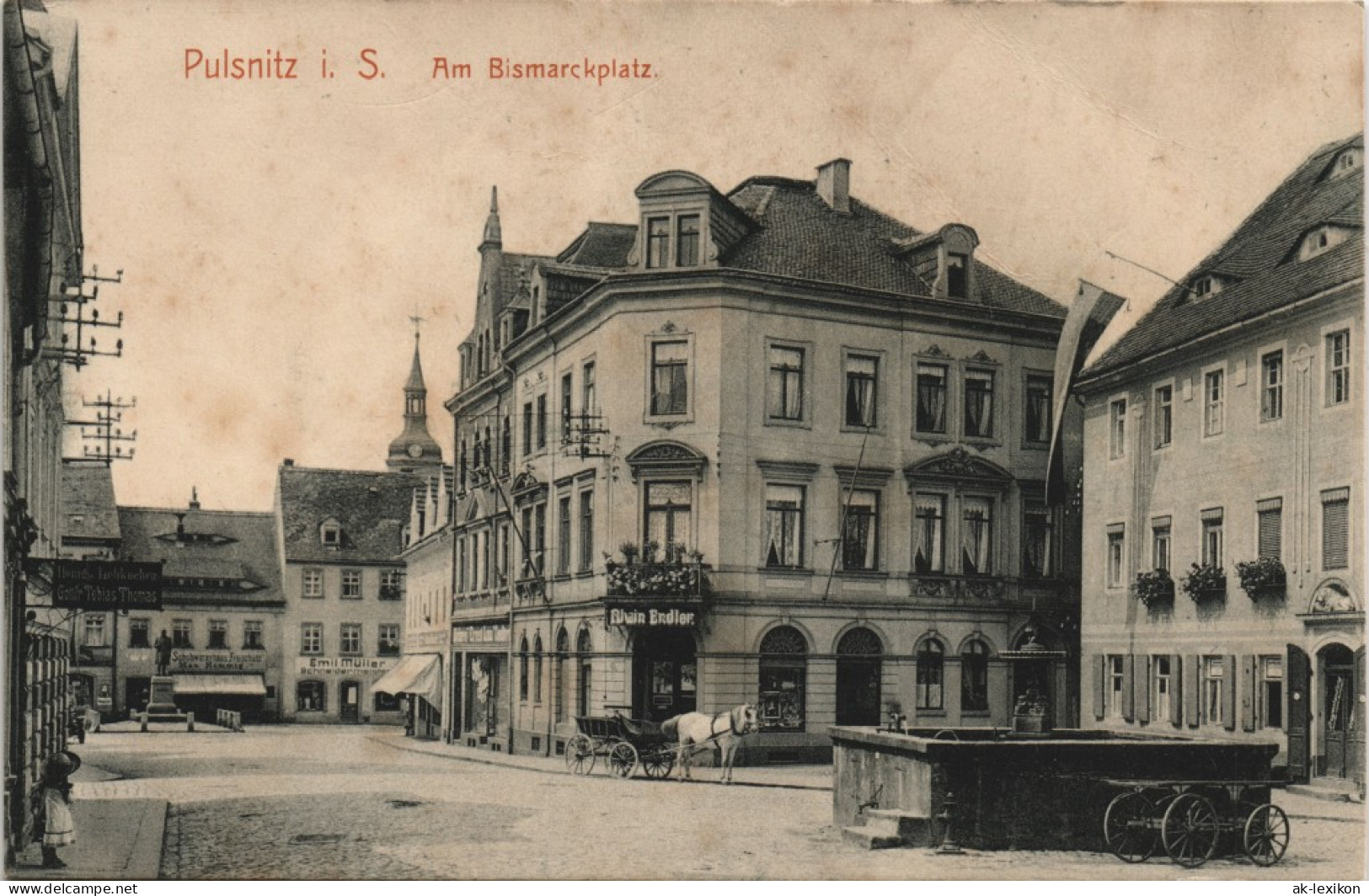 Ansichtskarte Pulsnitz Połčnica Bismarckplatz 1913 - Pulsnitz