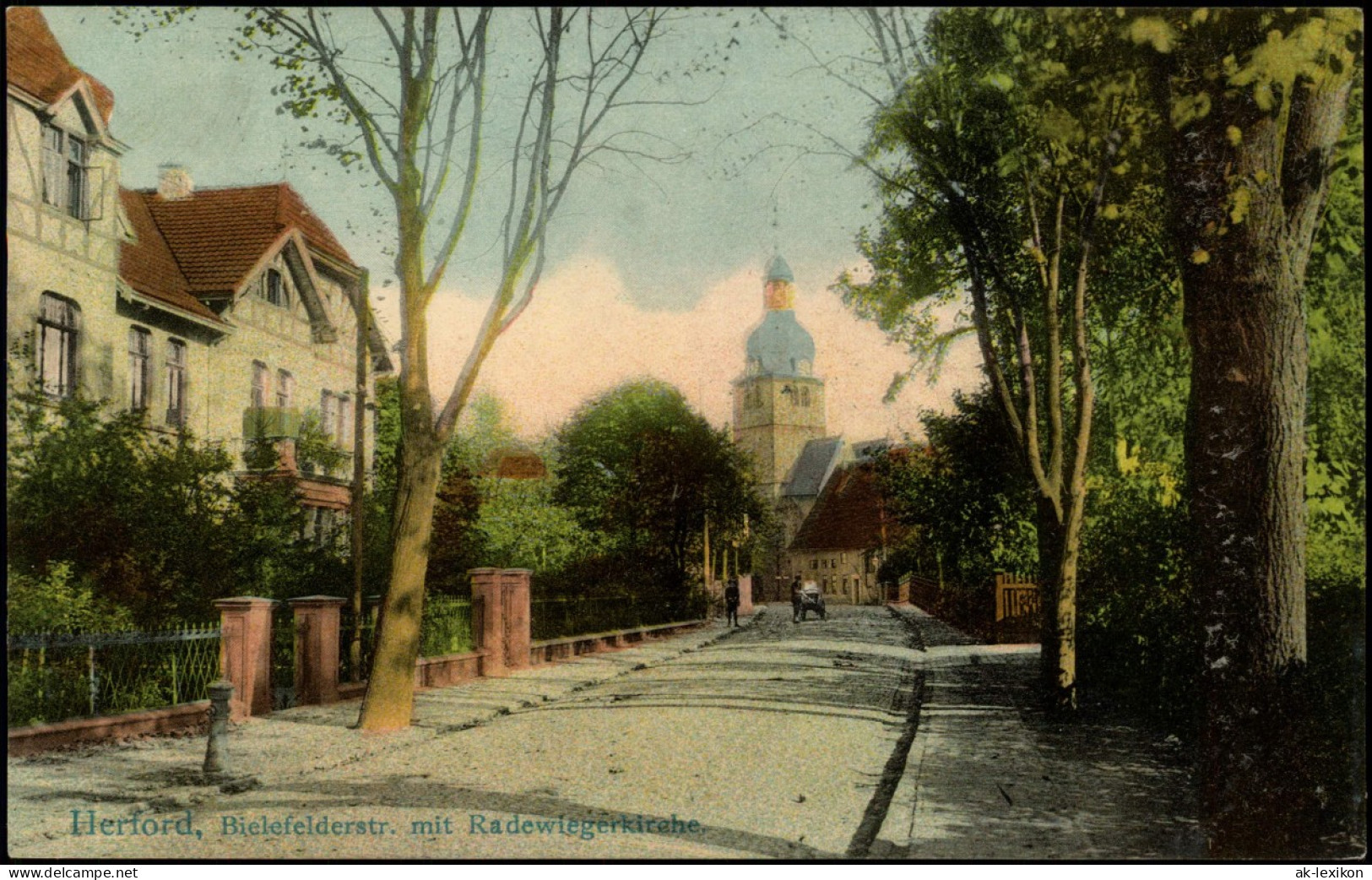 Herford Bielefelderstr. Mit Radewiegerkirche 1909(Bahnpoststempel Zug 20) - Herford