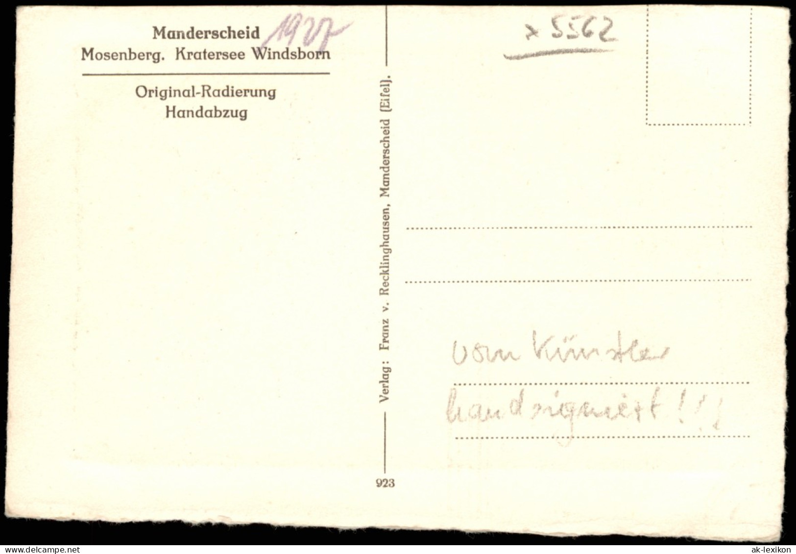 Ansichtskarte Manderscheid Mosenberg. Kratersee Windsborn 1927 - Manderscheid