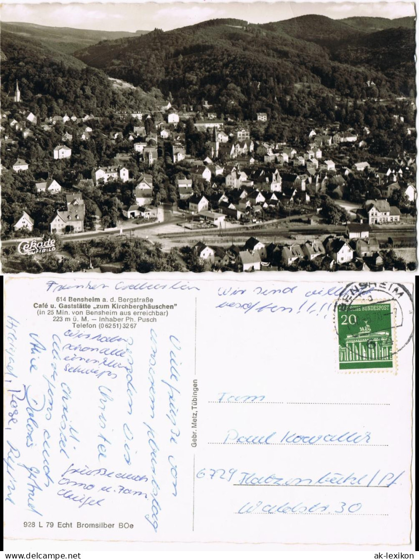 Ansichtskarte Bensheim Panorama-Ansicht Luftbild Luftaufnahme 1970 - Bensheim