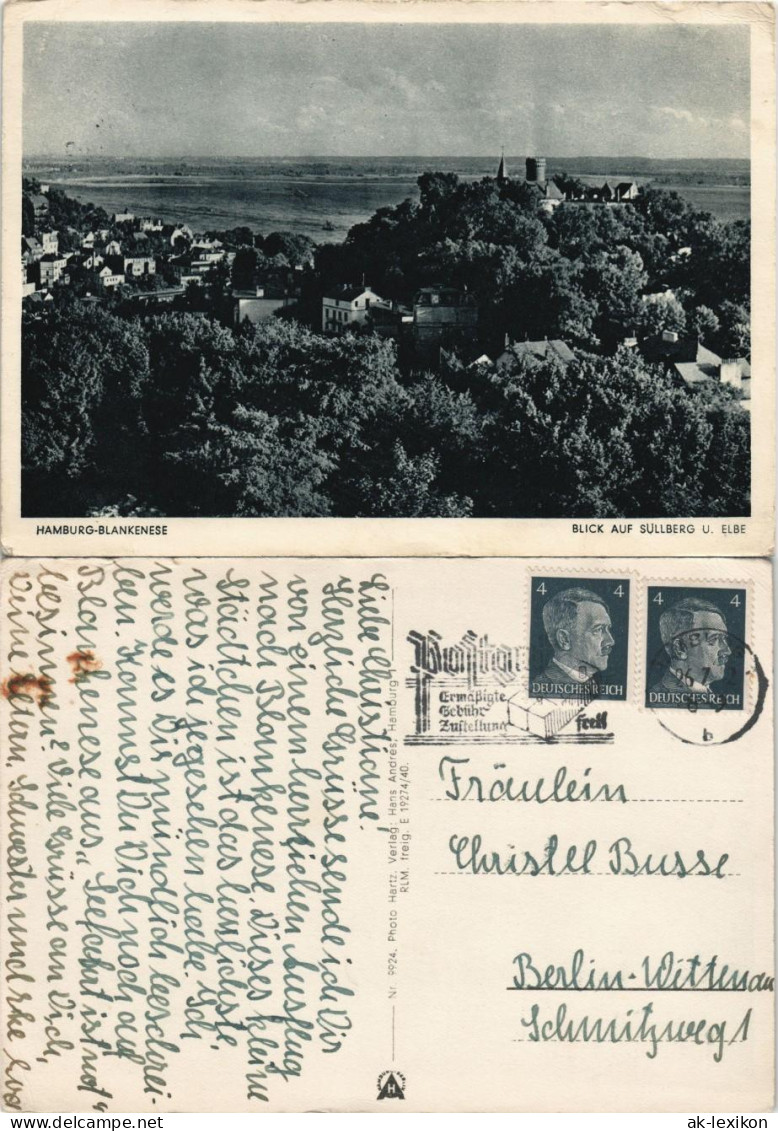 Ansichtskarte Blankenese-Hamburg Süllberg, Elbe 1940 - Blankenese