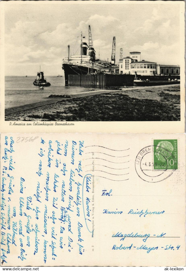 Ansichtskarte Bremerhaven Columbushafen - Dampfer America 1959 - Bremerhaven