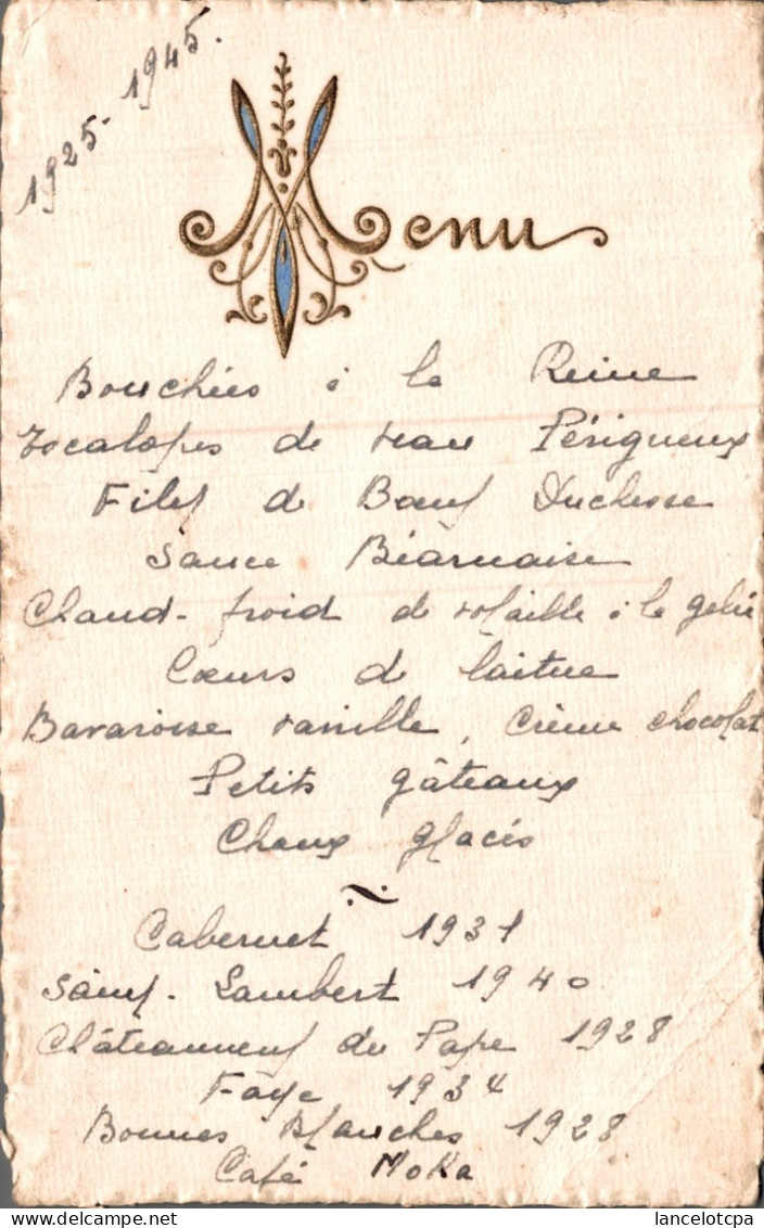 MENU 1925 / MADAME A. SIAUDEAU - Menu