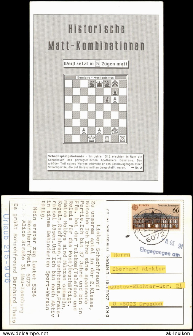 Schach (Chess) Historische Matt-Kombinantion Sammelkarte Nr. 2 1991 - Contemporain (à Partir De 1950)