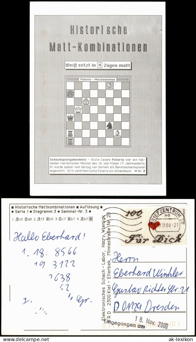 Schach Motivkarte Historische Mattkombination Sammelkarte Nr. 3 2000 - Contemporain (à Partir De 1950)