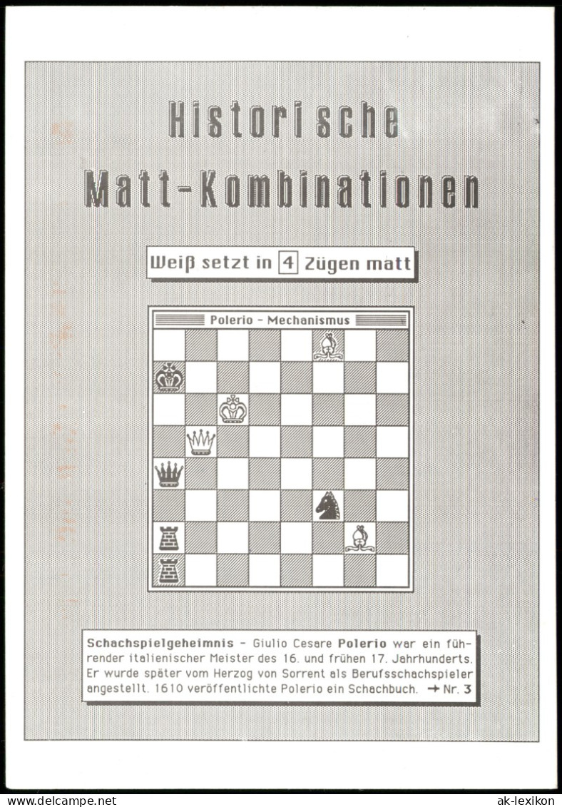 Schach Motivkarte Historische Mattkombination Sammelkarte Nr. 3 2000 - Contemporain (à Partir De 1950)