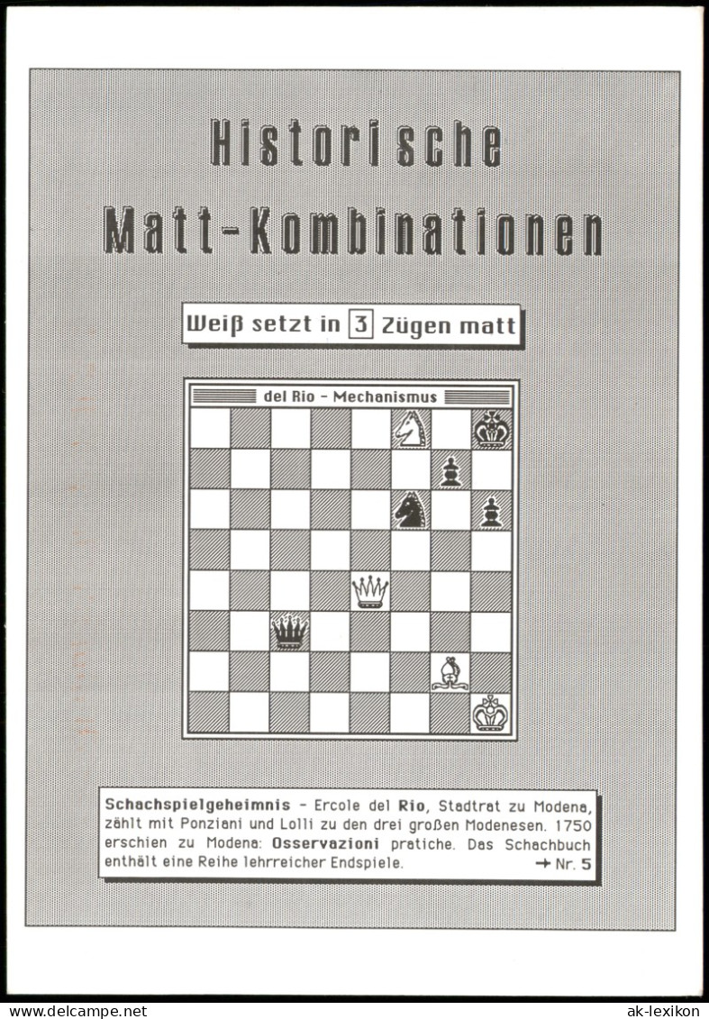 Schach (Chess) Motivkarte Historische Matt-Kombination Sammelkarte Nr. 5 2008 - Contemporanea (a Partire Dal 1950)