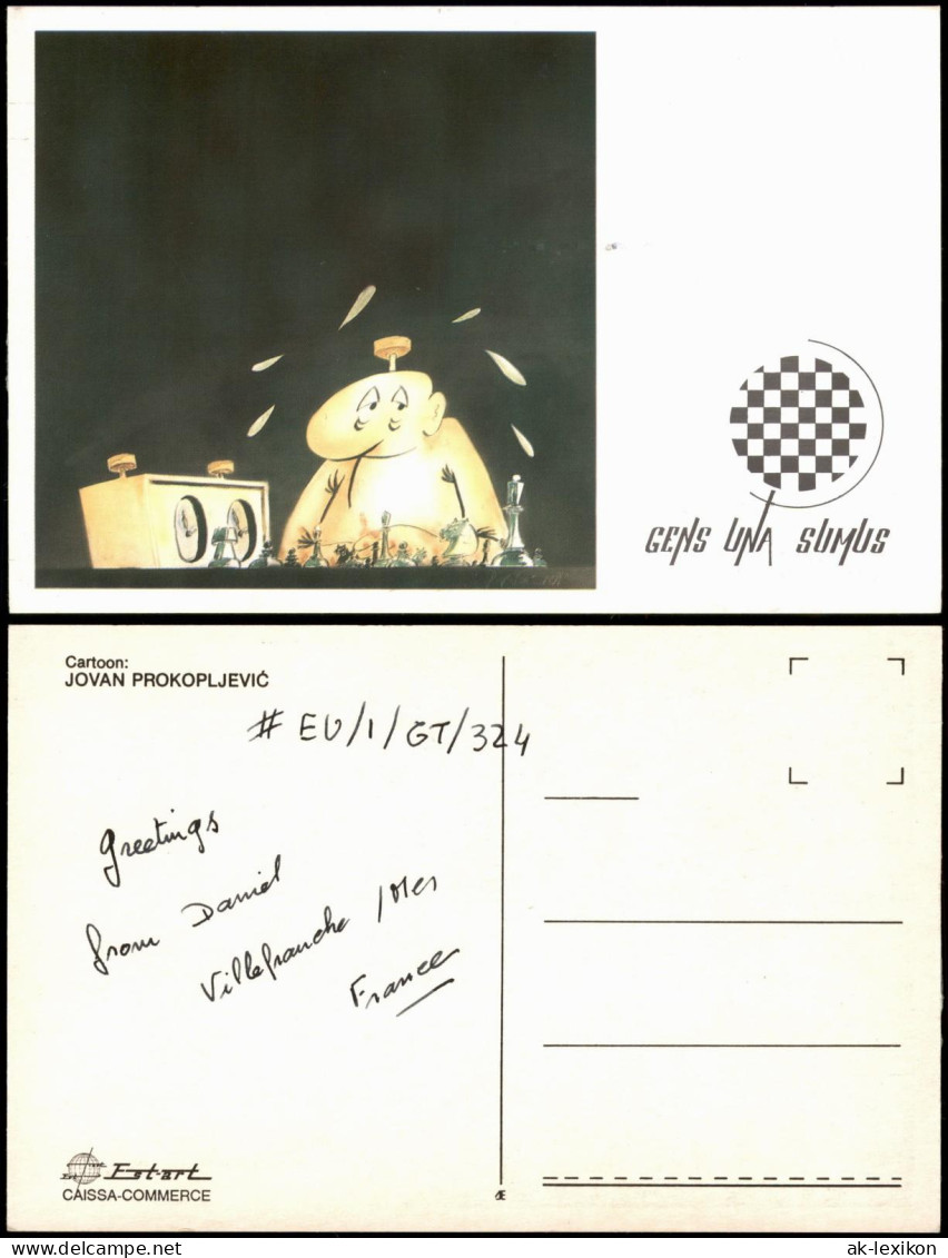 Ansichtskarte  Schach (Chess) Motivkarte Cartoon JOVAN PROKOPLJEVIĆ 1980 - Contemporain (à Partir De 1950)