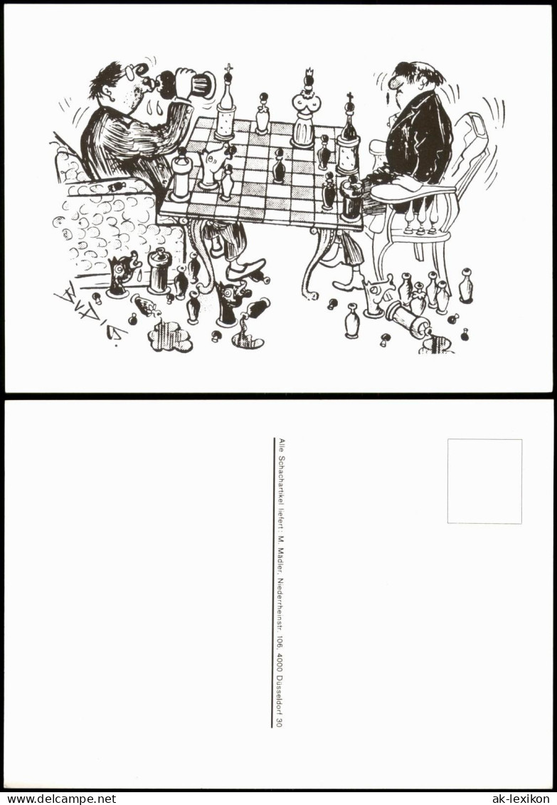 Schach (Chess) Motivkarte Illustration Mit "besoffenen" Spielern 1990 - Contemporain (à Partir De 1950)