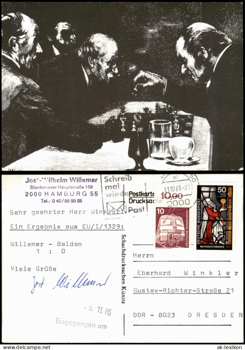 Ansichtskarte  Schach (Chess) Motivkarte Künstlerkarte 1985 - Contemporain (à Partir De 1950)