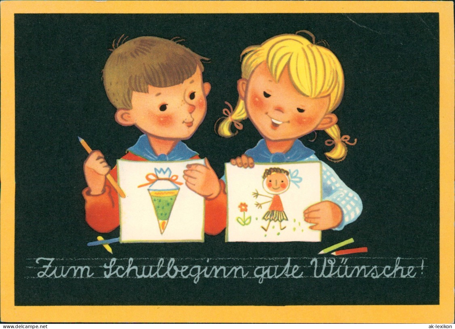 Glückwunsch Schulanfang & Einschulung Kinder Beim Malen (DDR Karte) 1958 - Primero Día De Escuela