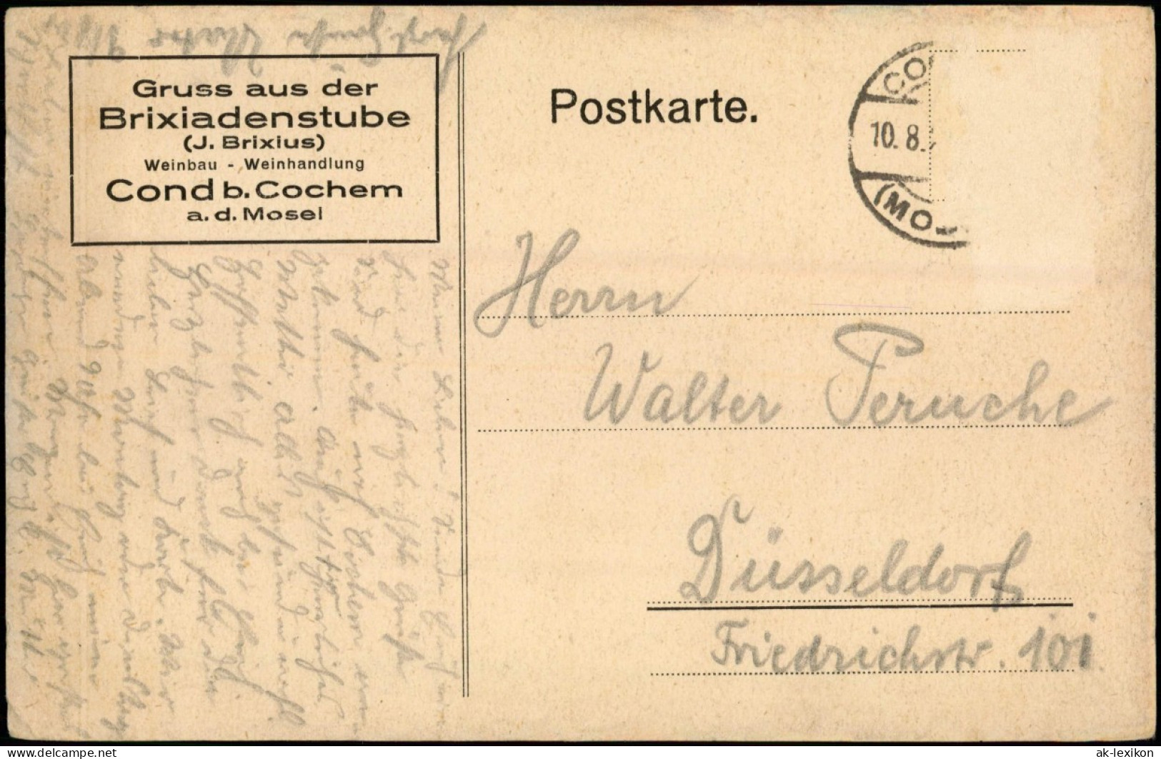 Cochem Kochem Weinbau Weinhandlung Brixiadenstube In Cond Künstlerkarte 1919 - Cochem