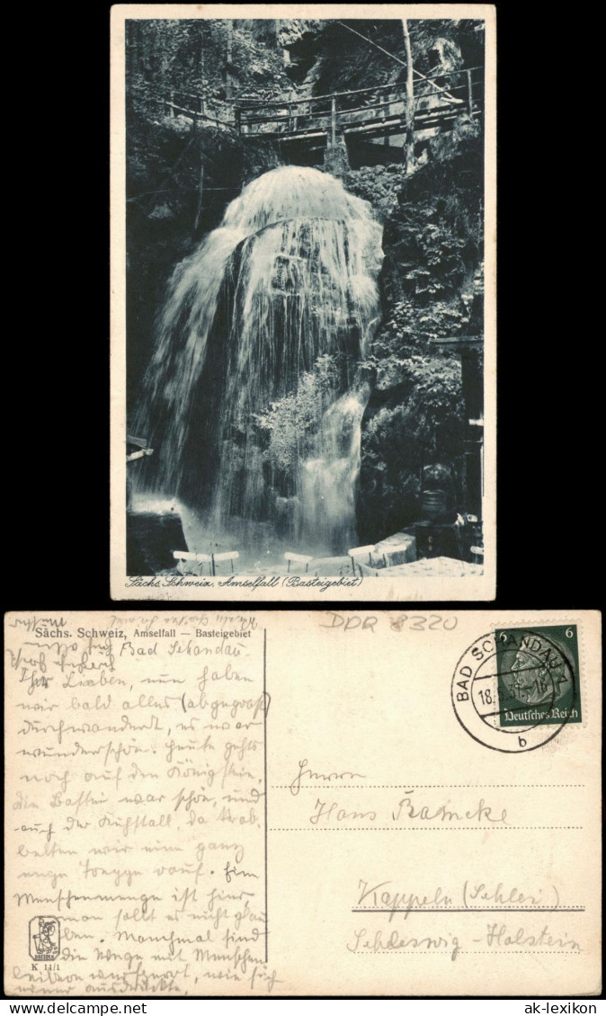 Ansichtskarte Rathen Amselfall  Elbsandsteingebirge 1937   Stempel BAD SCHANDAU - Rathen