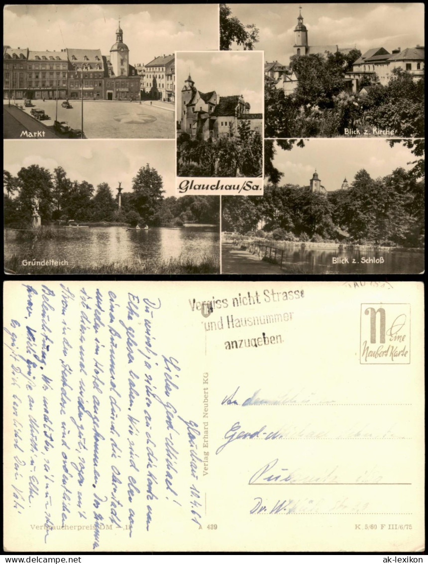 Glauchau DDR Mehrbild-AK Mit Markt Gründelteich Schloss Kirche 1961 - Glauchau