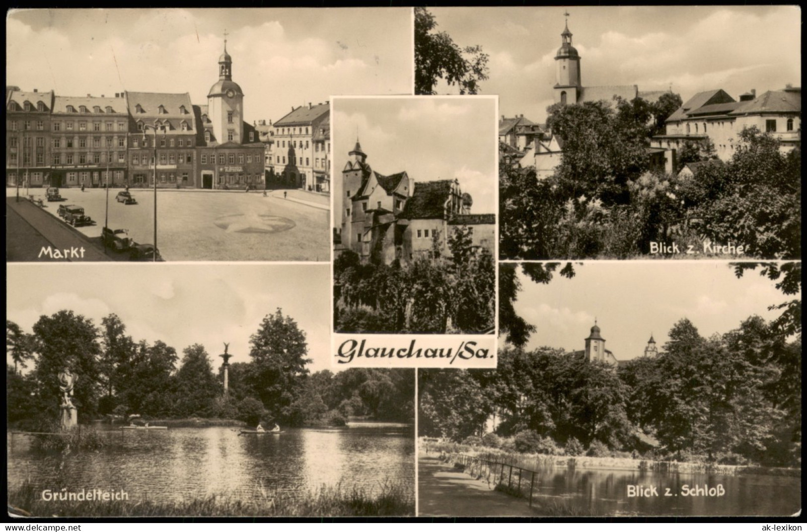 Glauchau DDR Mehrbild-AK Mit Markt Gründelteich Schloss Kirche 1961 - Glauchau